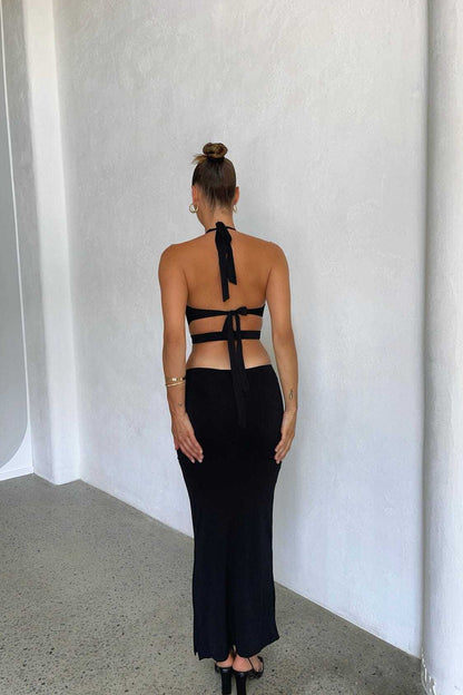 Hollow Chest Strappy Wrapped Neckline Maxi Dress