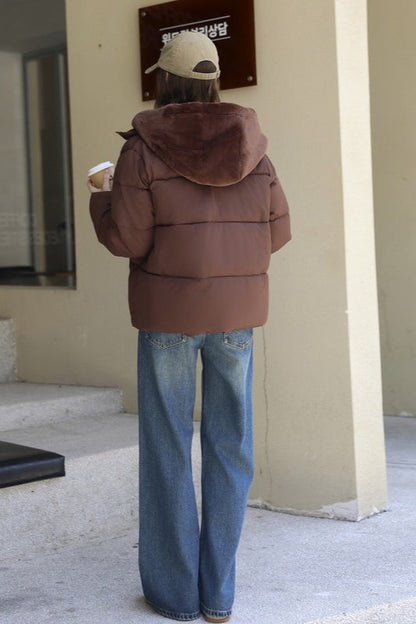 Faux Fur Panel Cropped Puffer Jacket