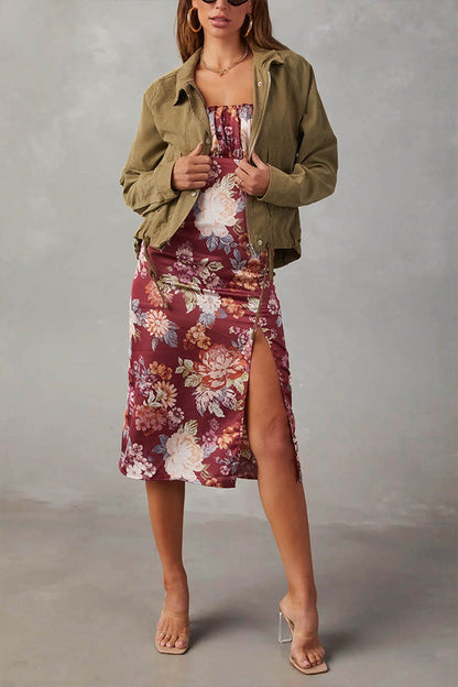 Brushed plaid lapel multi-button two-pocket midi jacket