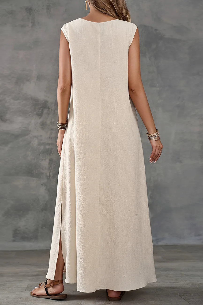 Sleeveless V-Neck Side Slit Elegant Maxi Dress