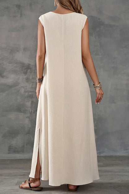 Sleeveless V-Neck Side Slit Elegant Maxi Dress