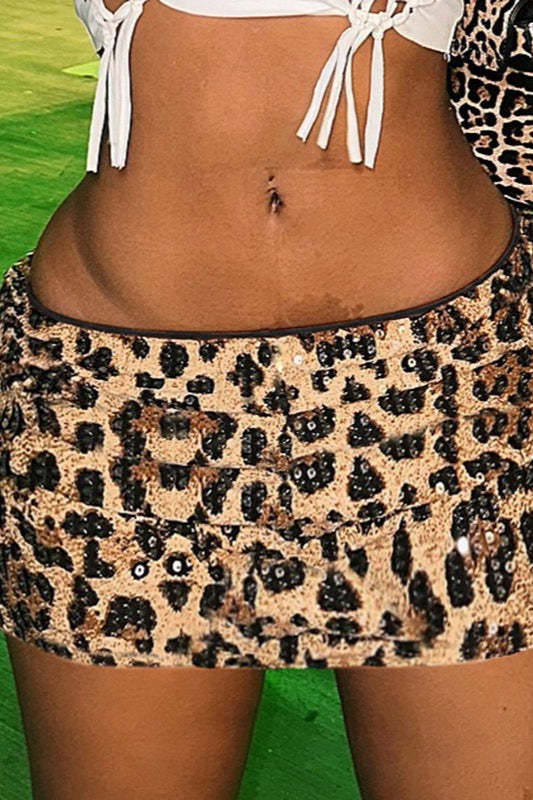 Sequin Leopard Low Rise Skirt