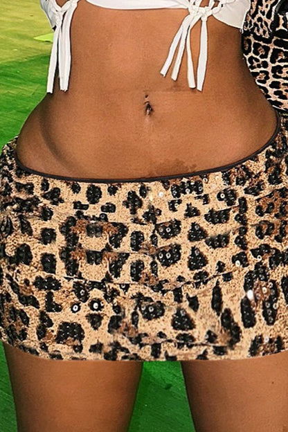 Sequin Leopard Low Rise Skirt