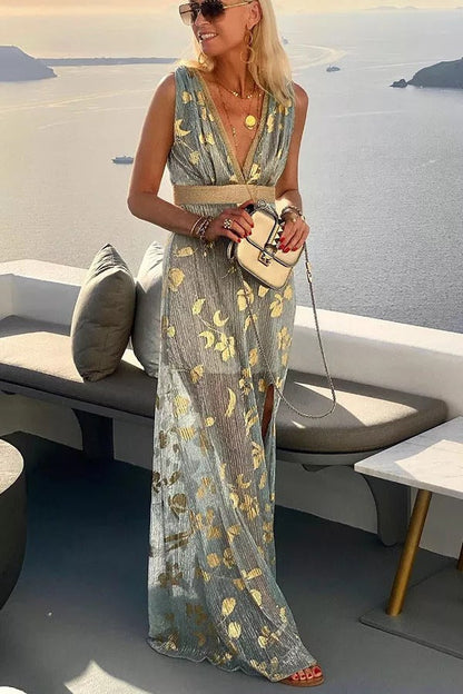 Golden Sunset Stories V-neck Maxi Dress