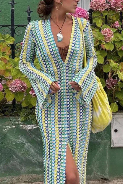 LACE HOLLOWED-OUT V-NECK DRESS