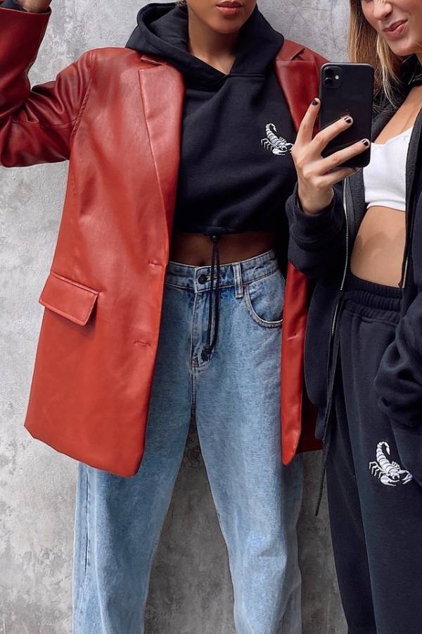 Bershka Oversized Faux Leather Blazer