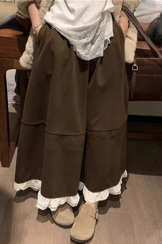 Wool Blend Ruffle High-Waisted Relaxed Skirt