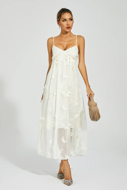 Araceli White Butterfly Embroidery Slip Dress