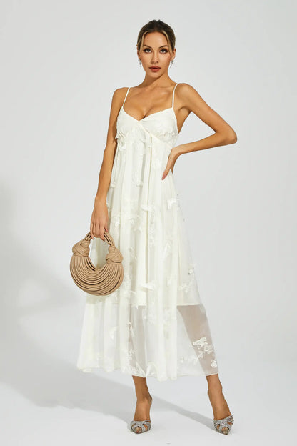 Araceli White Butterfly Embroidery Slip Dress
