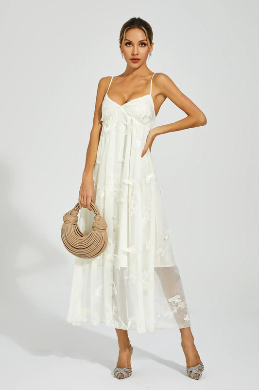 Araceli White Butterfly Embroidery Slip Dress