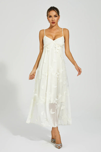 Araceli White Butterfly Embroidery Slip Dress