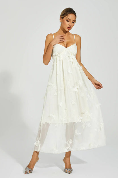 Araceli White Butterfly Embroidery Slip Dress