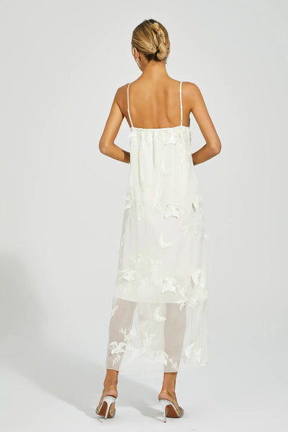 Araceli White Butterfly Embroidery Slip Dress