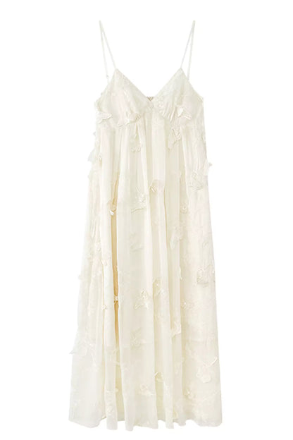 Araceli White Butterfly Embroidery Slip Dress