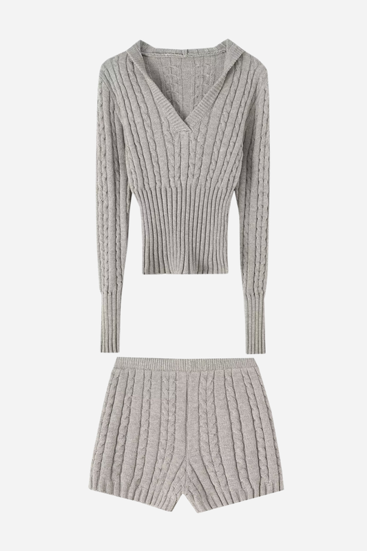 Erica Knit Hoodie & Short Pants Set