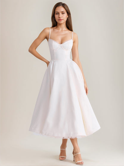 Soft Pink Corset Midi Dress Sweetheart Neck Straps A-line Birthday Party Dress For Women 2026