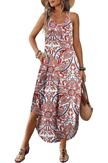 Casual V-neck halter slit bohemian beach resort maxi dress