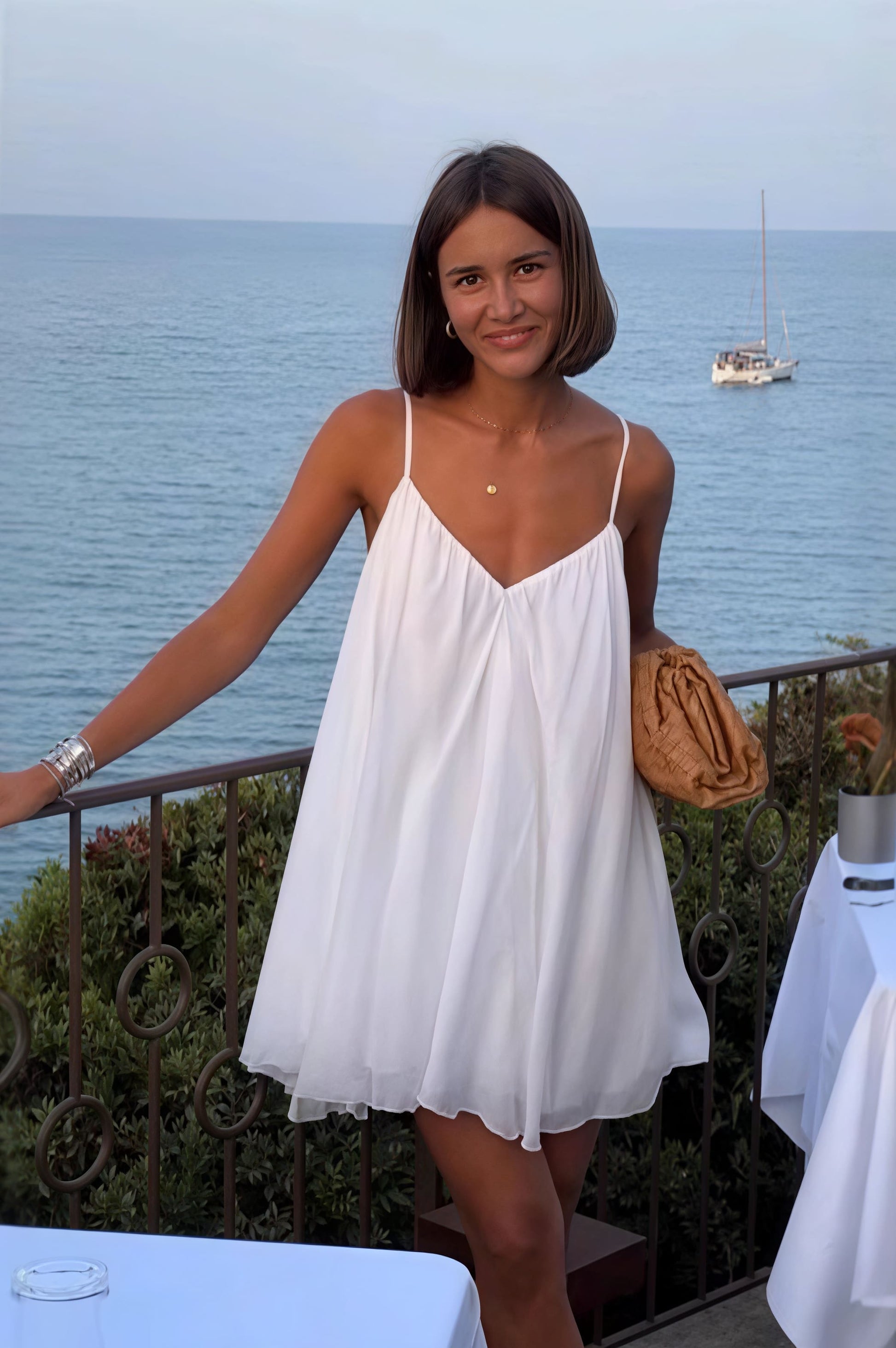 Pleated Spaghetti Strap Deep V-Neck Flowy Babydoll Mini Dress