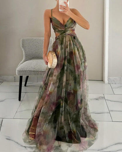 The Giselle — Watercolor Pleated Maxi Dress
