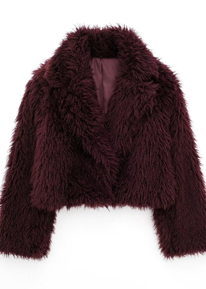 Chic Faux Fur Winter Jacket in Burgundy