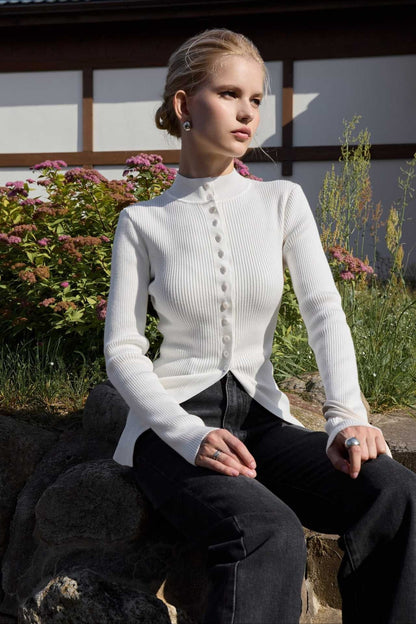 Fitted Button Up Knit Sweater