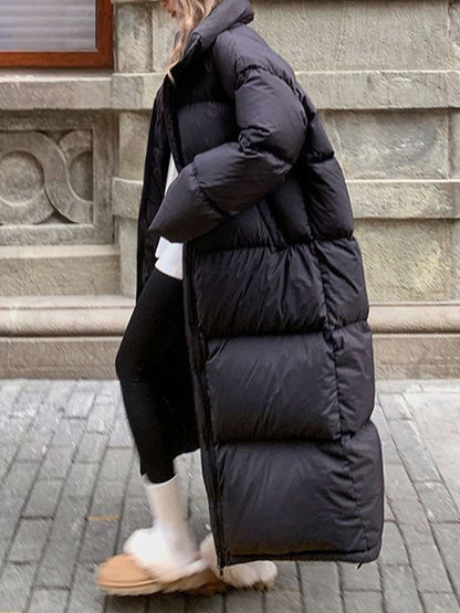 Solid Collared Longline Puffer Jacket