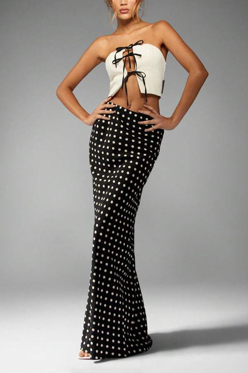 Slim Fit Polka Dot Midi Skirt