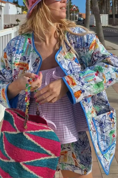 Graffiti Print Cotton Shorts Set