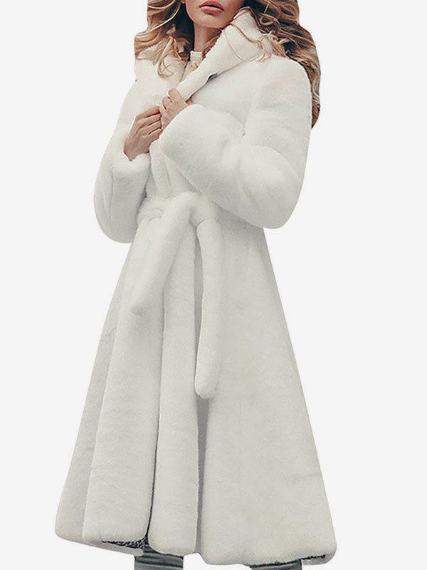 Hooded Faux Fur Coat Belted Winter Eco-friendly Fur Coat For Women 2026