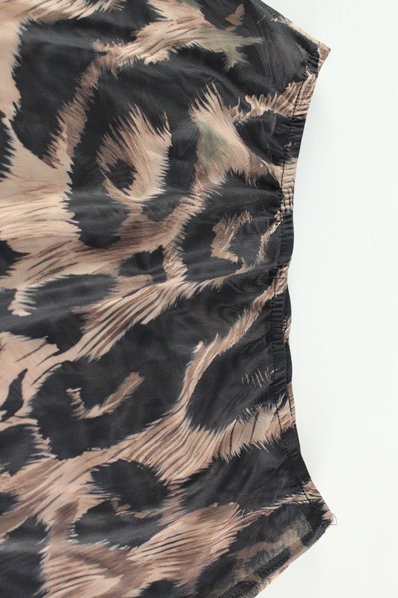 Sheer Chiffon Leopard Print Bikini Maxi Skirt Set