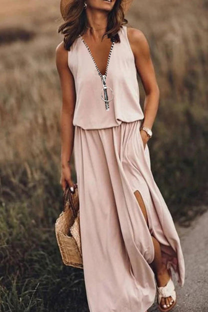 Sleeveless long dress casual women's waist zipper letter dress
