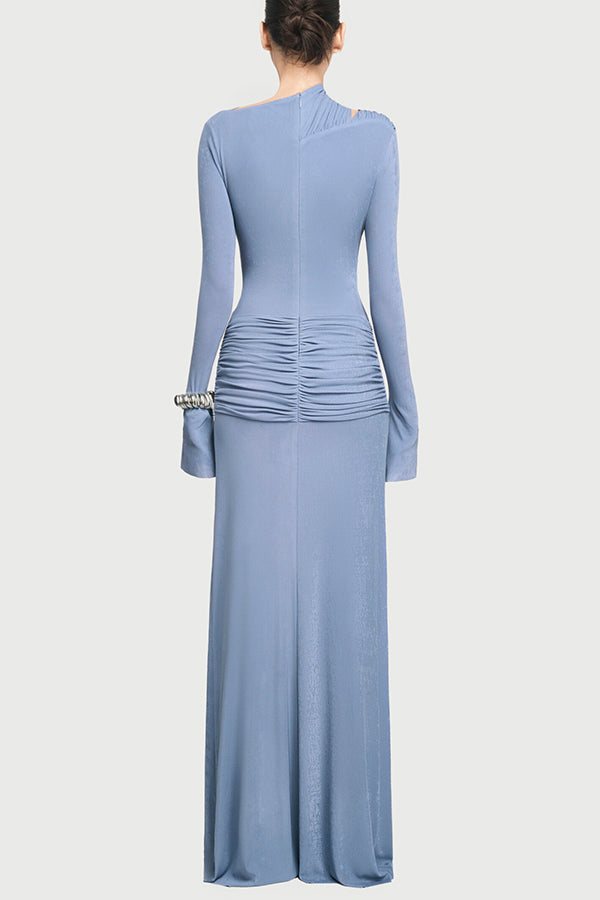 Stylish Long-sleeved Slim-fit Pleated Elegant Maxi Dress