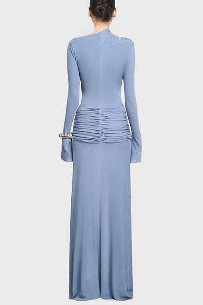 Stylish Long-sleeved Slim-fit Pleated Elegant Maxi Dress