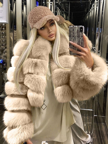 Plush Faux Fur Coat Turndown Collar Winter Short Jacket For Women 2026
