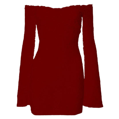 Long flared sleeve off shoulder lace see through mini dress