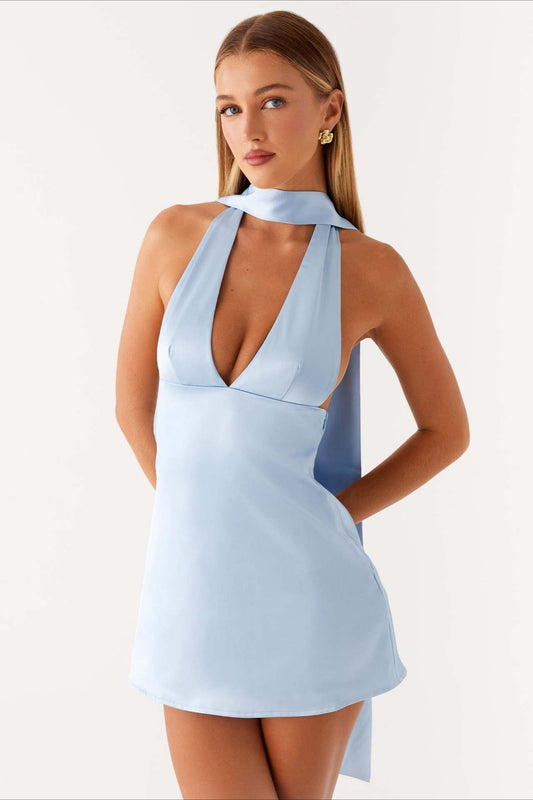 Deep V Backless Ribbon Cocktail Dress