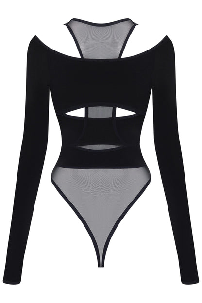 Freda Cut Out Sheer Mesh Bodysuit