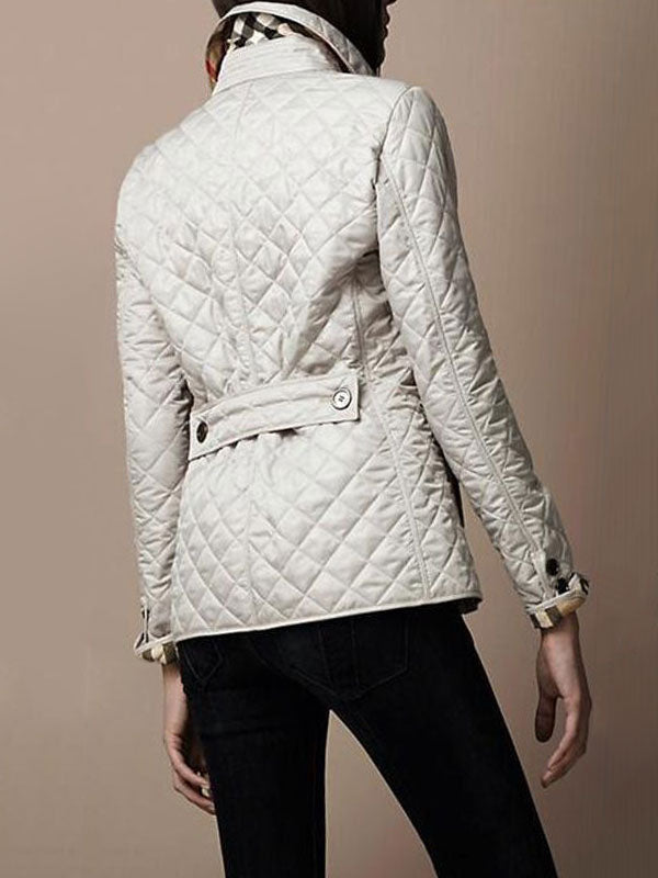 Quilted Jacket Turndown Collar Padded Coat Spring Cozy Outerwear