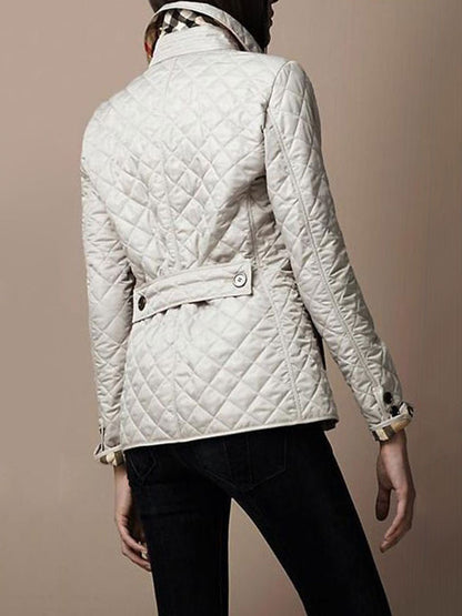 Quilted Jacket Turndown Collar Padded Coat Spring Cozy Outerwear