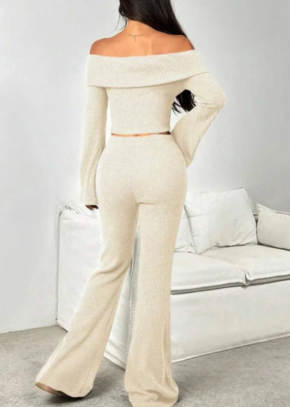 Off-the-Shoulder Ribbed Knit Lounge Set