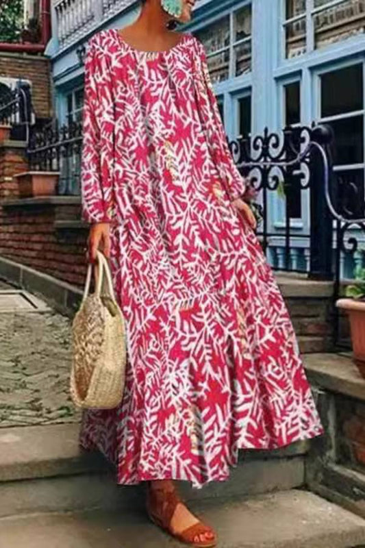 Printed long sleeve dress casual maxi dress