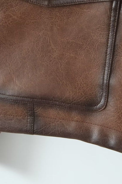 Brown Vintage Faux Leather Coat