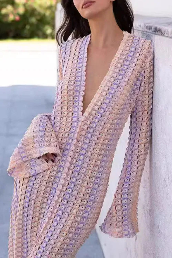 LACE HOLLOWED-OUT V-NECK DRESS