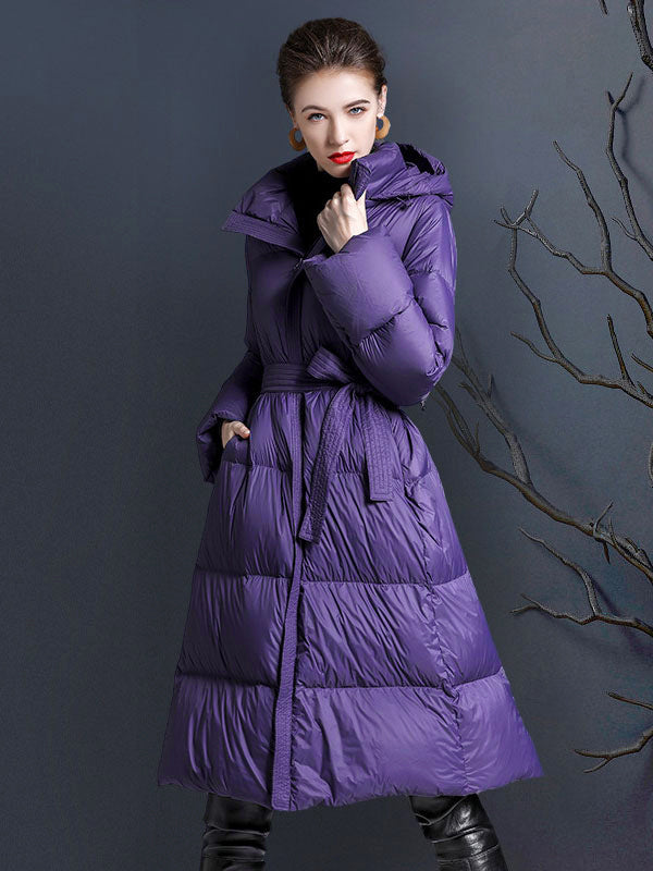Hooded Down Coat Purple Long Puffer Winter Outerwear For Women