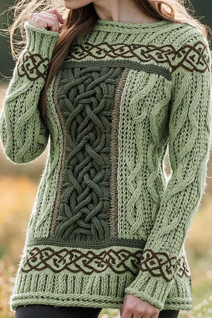 Women's Irish Celtic Knotted Contrast Jacquard Sweater
