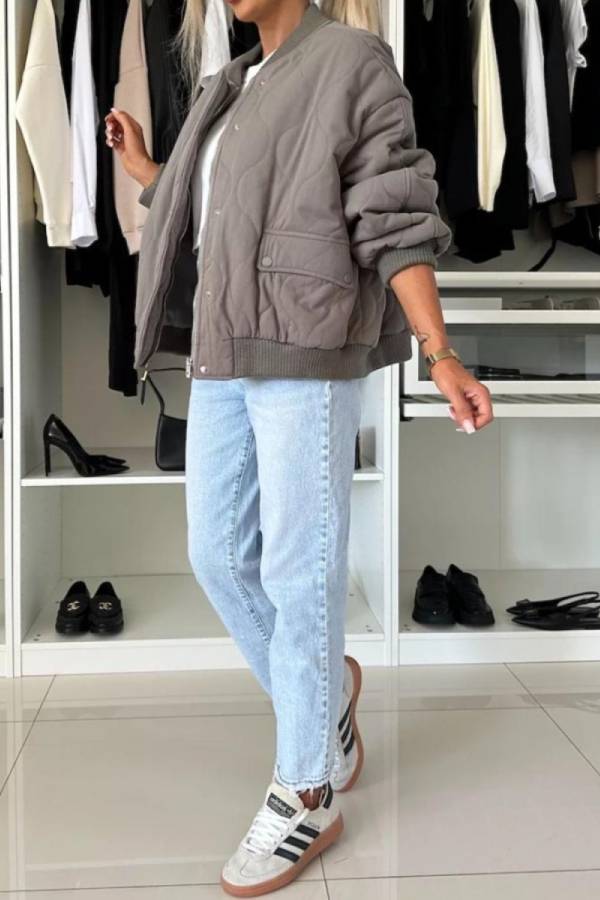 Baseball Collar Snap Down Long Sleeve Jacket