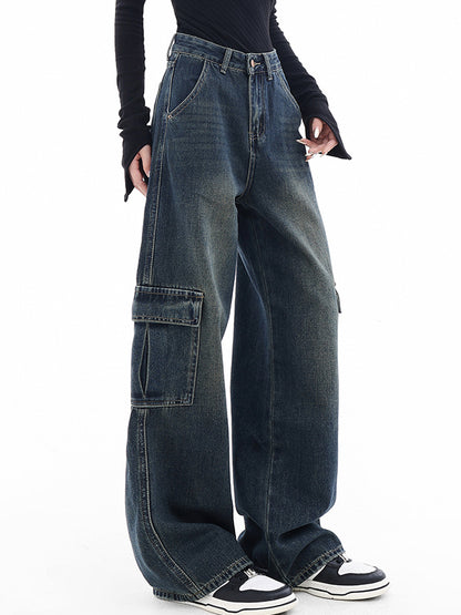 High waist straight leg loose slimming Cargo Jeans
