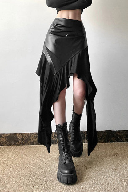Edgy Ruffle Paneled Asymmetrical Skirt