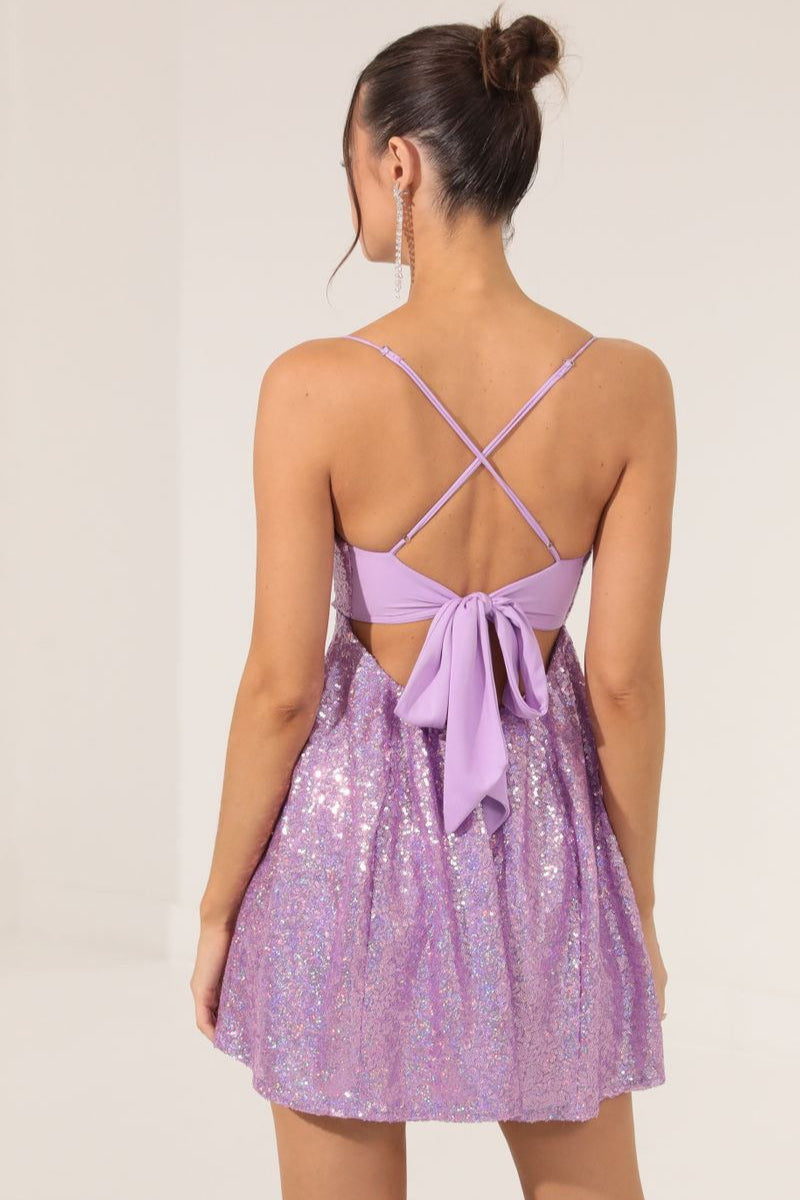 Spaghetti Strap Bow Contrast Chic Sexy Sequin Dress