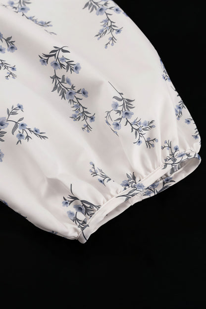 Puff Sleeve High Neck Ruffle Floral Two Piece Set